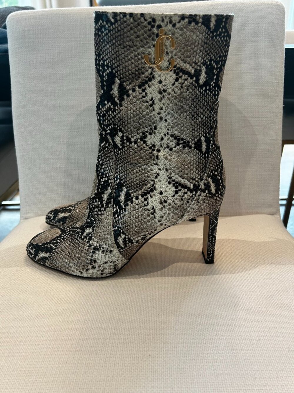 Jimmy Choo leather snakeskin style ankle boots, size 40.5 EU